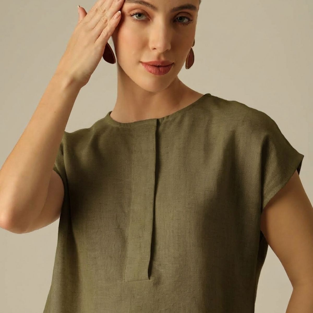 Alice Half Placket Top - Olive