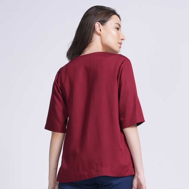 Diana Front Pleat Top - Maroon