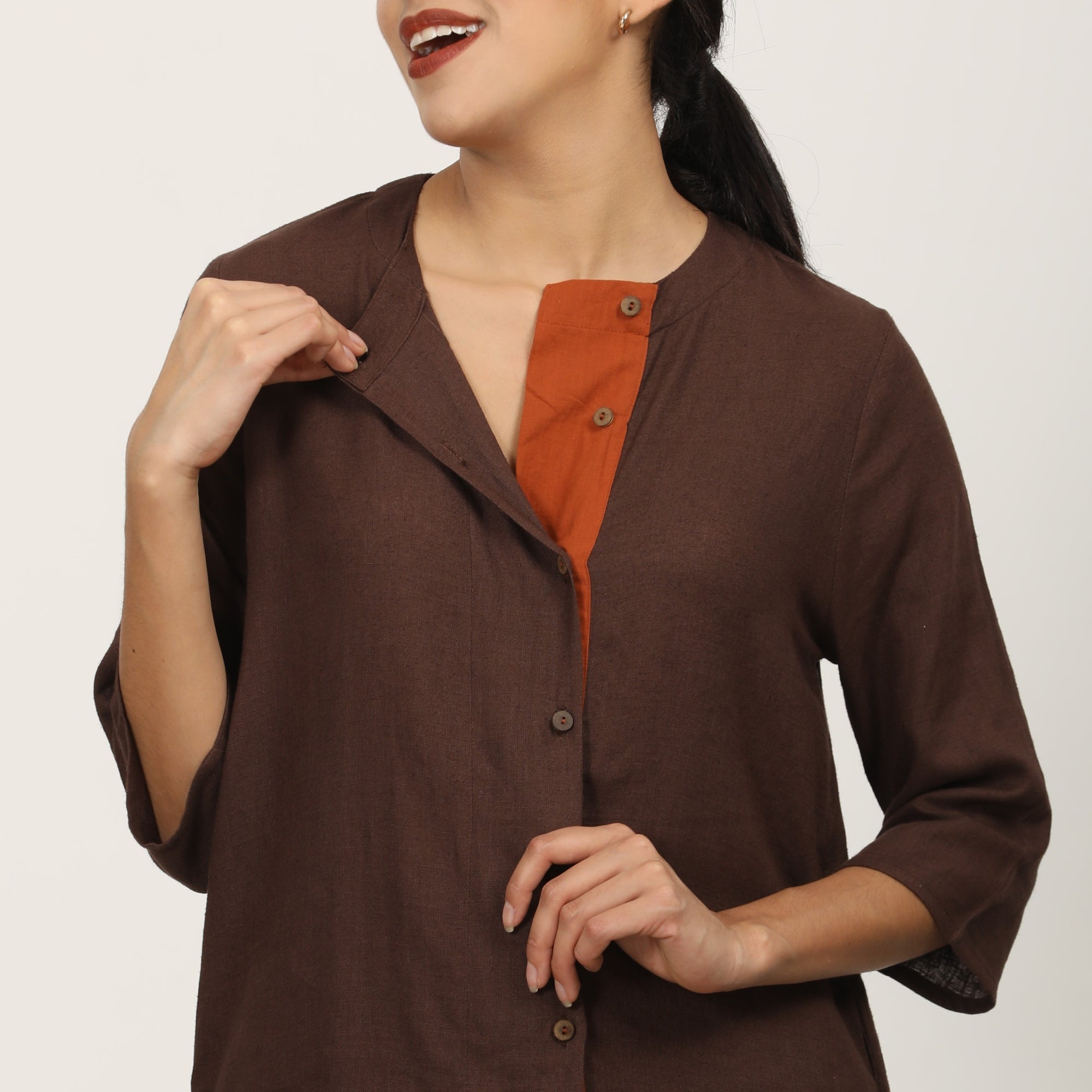 Nyla Long Line Shirt - Coffee