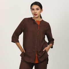 Nyla Co-Ord Set Of 2 - Long Line Shirt & Pants - Coffee