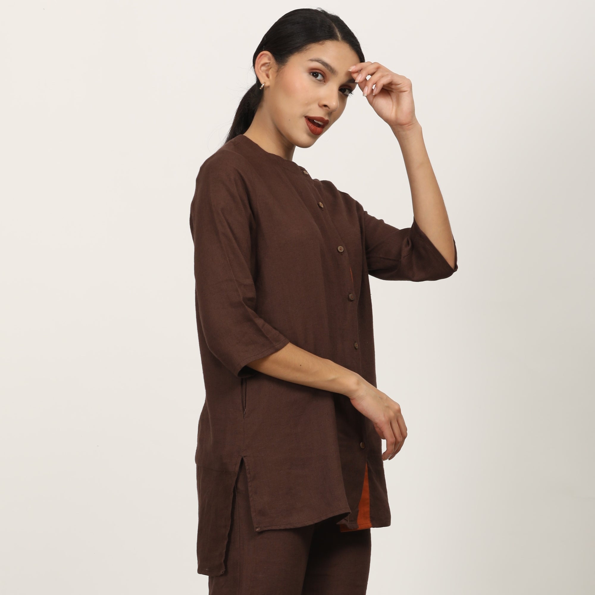 Nyla Long Line Shirt - Coffee