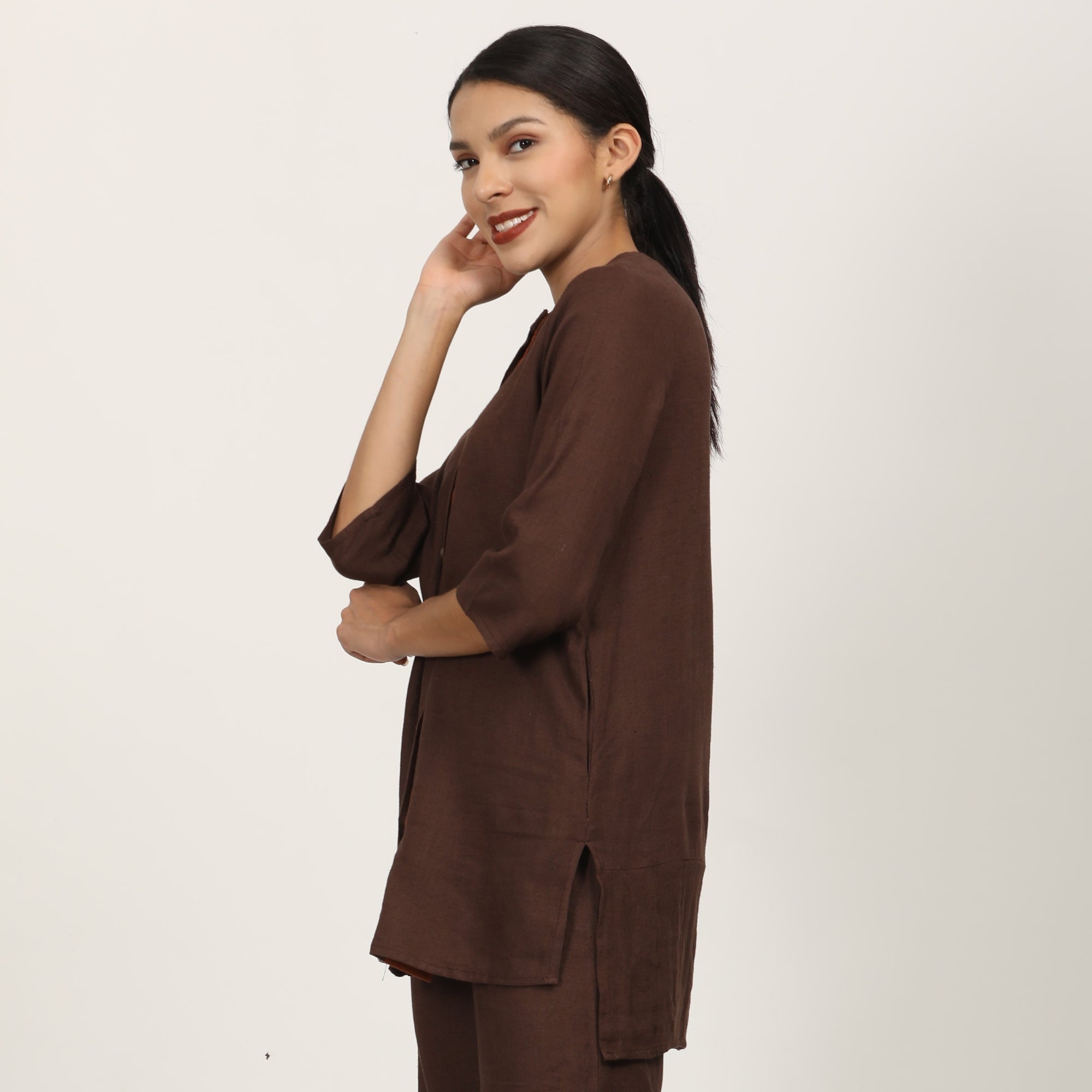 Nyla Long Line Shirt - Coffee