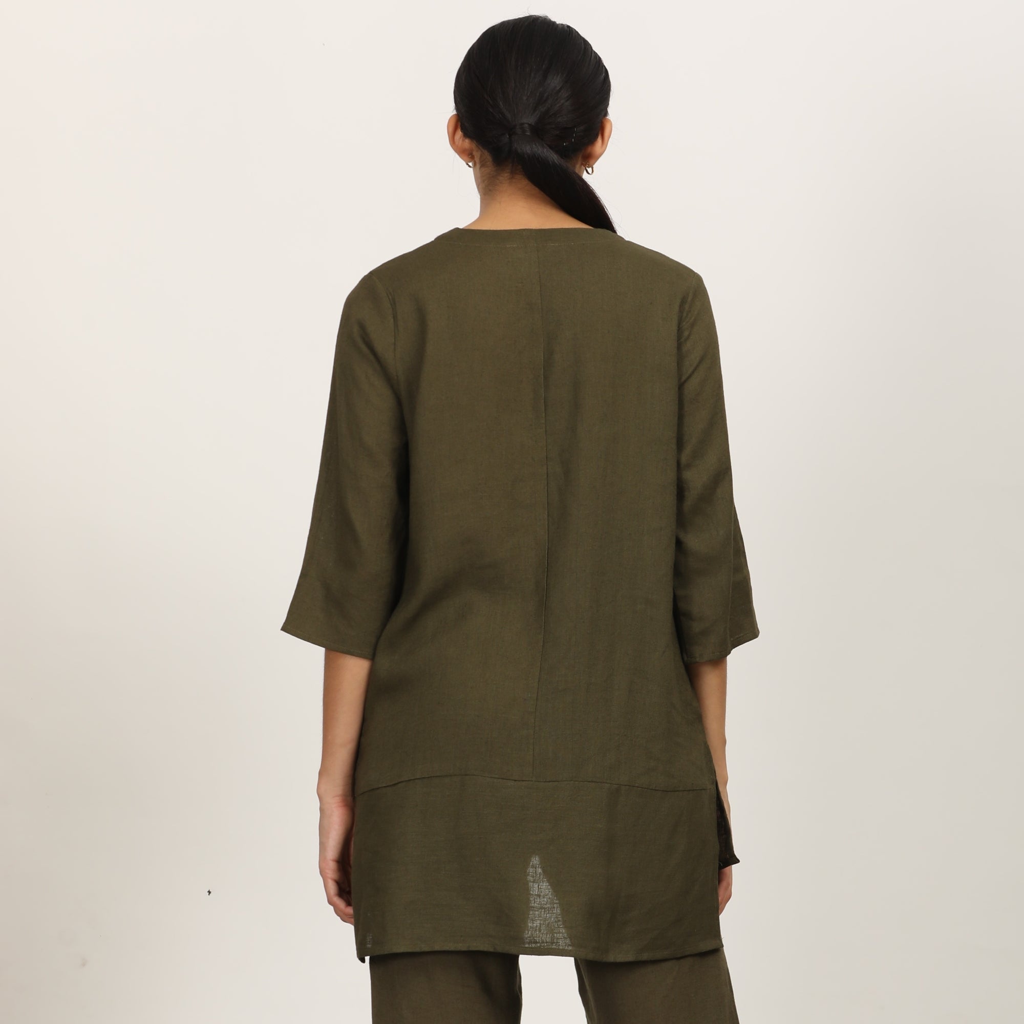 Nyla Long Line Shirt - Olive Green