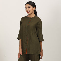 Nyla Long Line Shirt - Olive Green