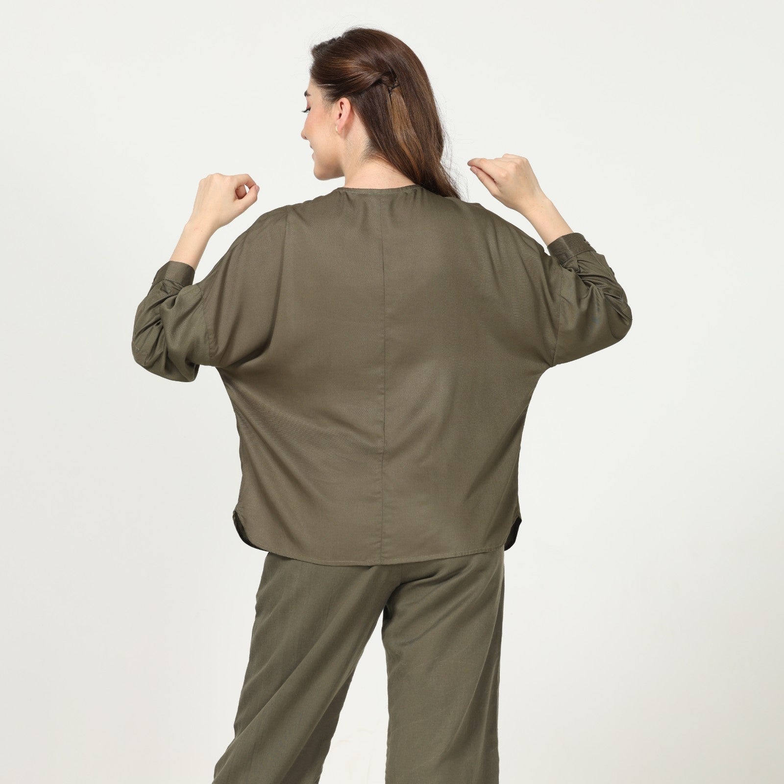 Uncollared Shirt - Olive Green