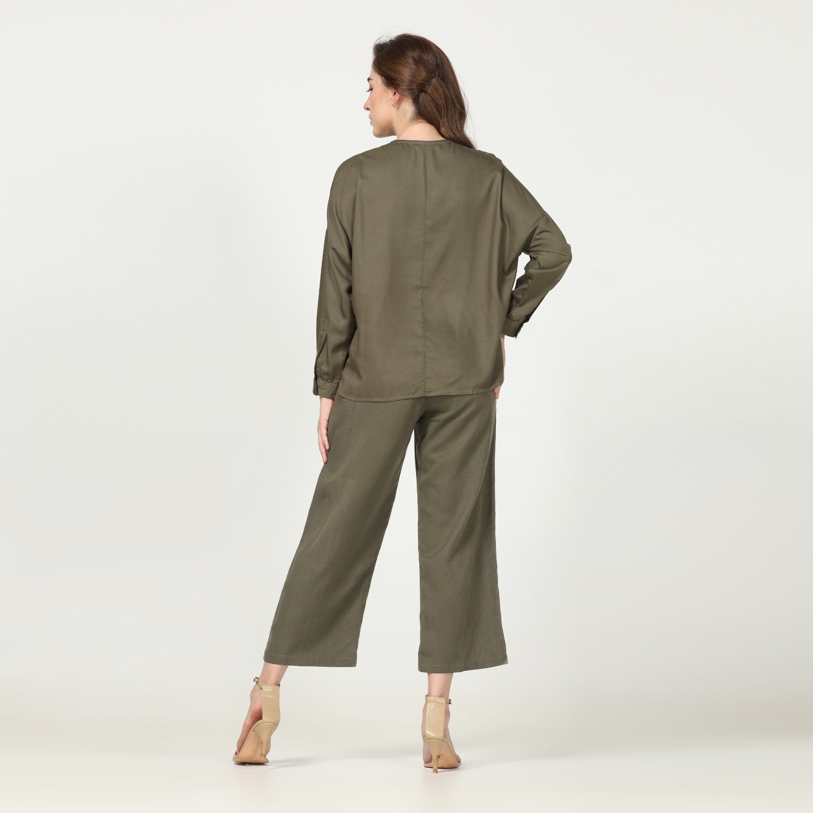 Uncollared Shirt - Olive Green
