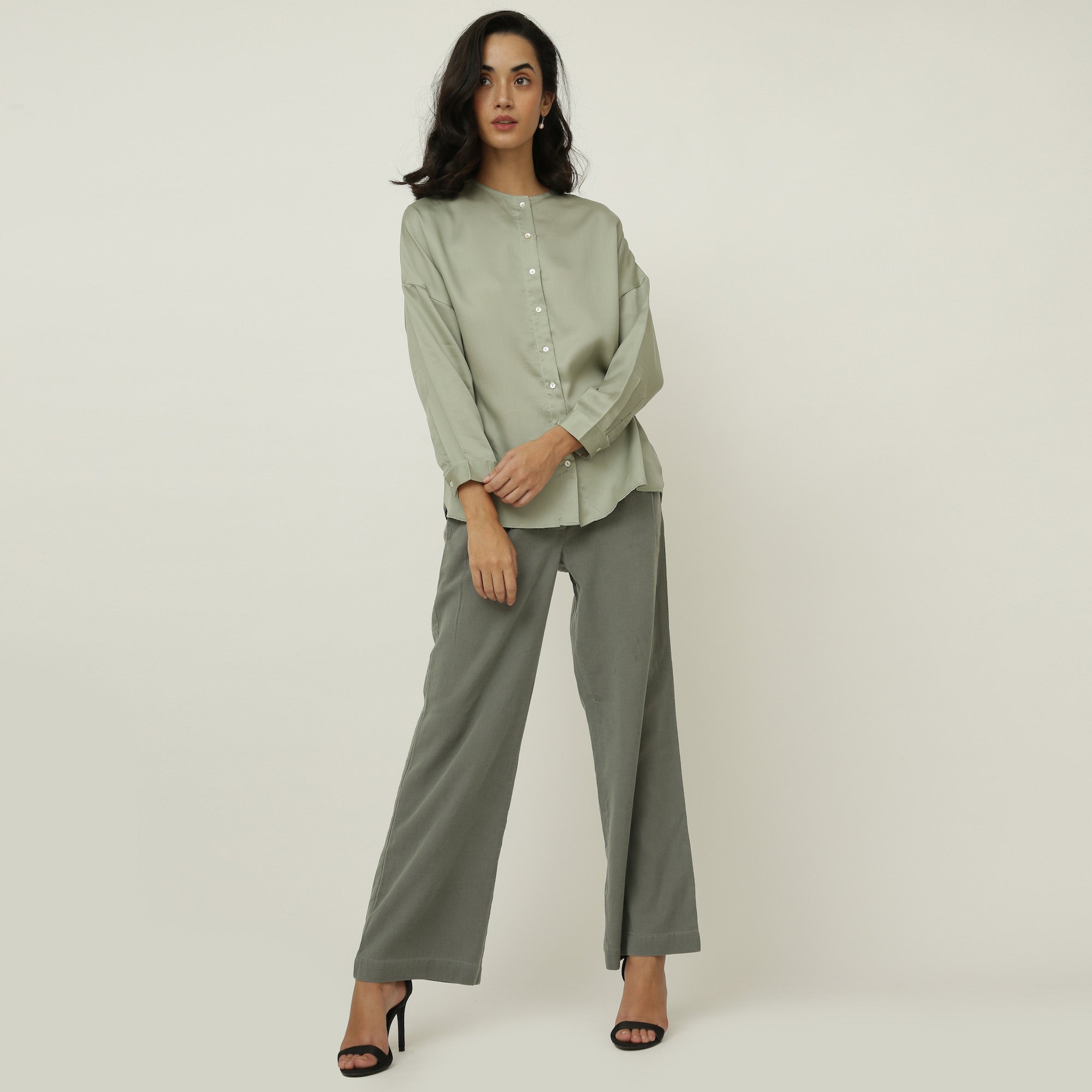 Uncollared Shirt - Sage Green
