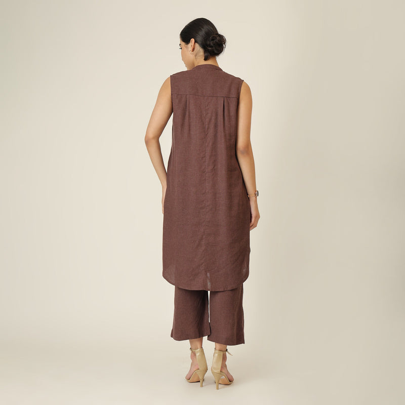 Dahlia Sleeveless Long Shirt - Coffee Brown
