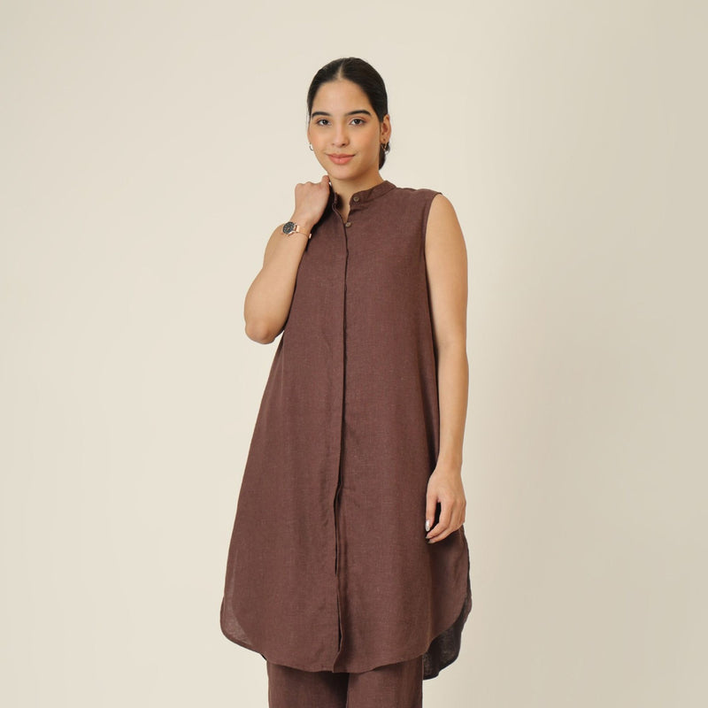 Dahlia Set Of 2 - Sleeveless Tunic & Pants - Coffee Brown