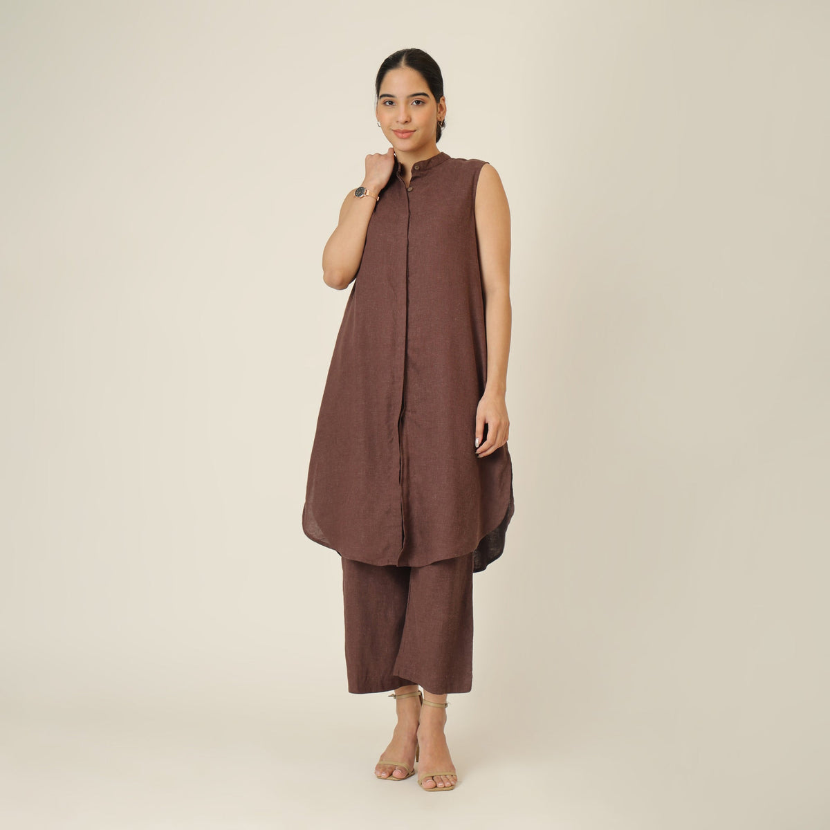 Dahlia Set Of 2 - Sleeveless Tunic & Pants - Coffee Brown