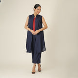 Wendy Set Of 3 - Sleeveless Shrug,Top & Pants - Navy Blue & Maroon