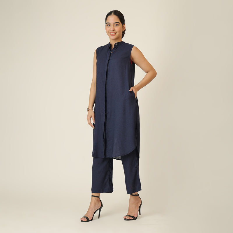 Dahlia Set Of 2 - Sleeveless Tunic & Pants - Navy Blue
