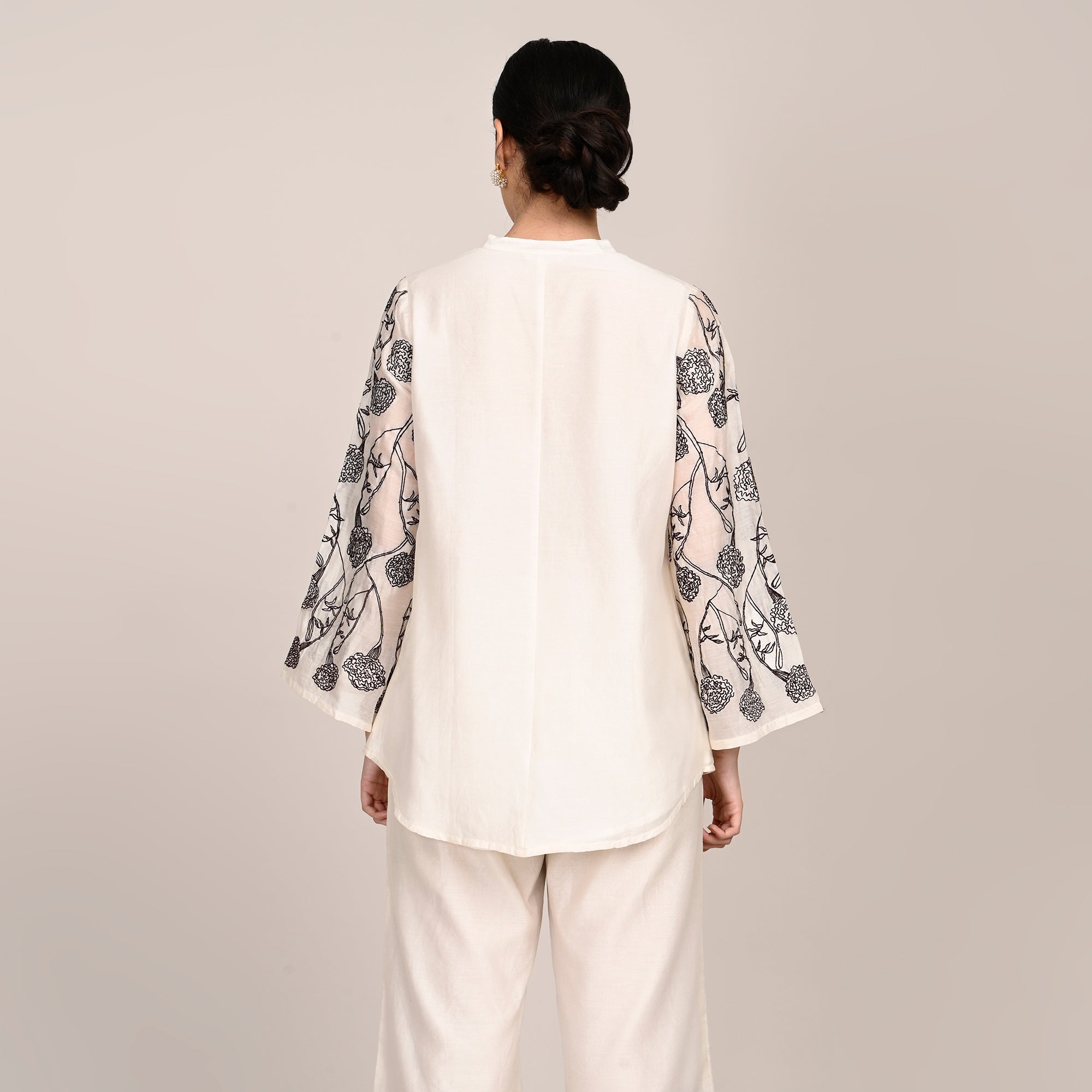 Sylvia Tunic - With Hand Embroidered Motif - Limited Edition - Pearl White Chanderi Silk