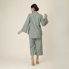 Sylvia Co-Ord Set Of 2 - Bell Sleeves Short Tunic & Pants - Agave Green
