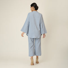 Sylvia Co-Ord Set Of 2 - Bell Sleeves Short Tunic & Pants - Dusty Blue