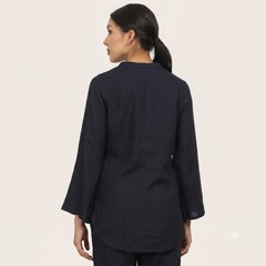 Sylvia Co-Ord Set Of 2 - Bell Sleeves Short Tunic & Pants - Navy