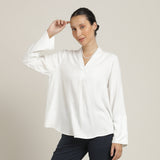 Bella Set Of 2 - Bell Sleeves Top & Chinos - Ecru & Navy Blue