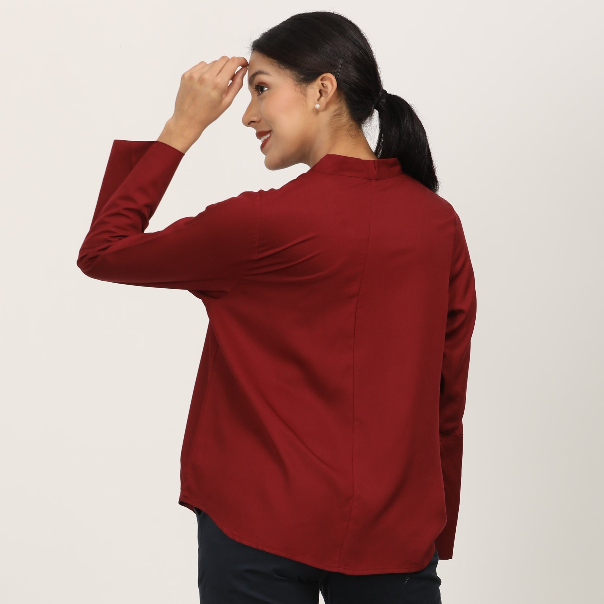 Bella Set Of 2 - Bell Sleeves Top & Chino Pants - Maroon & Navy