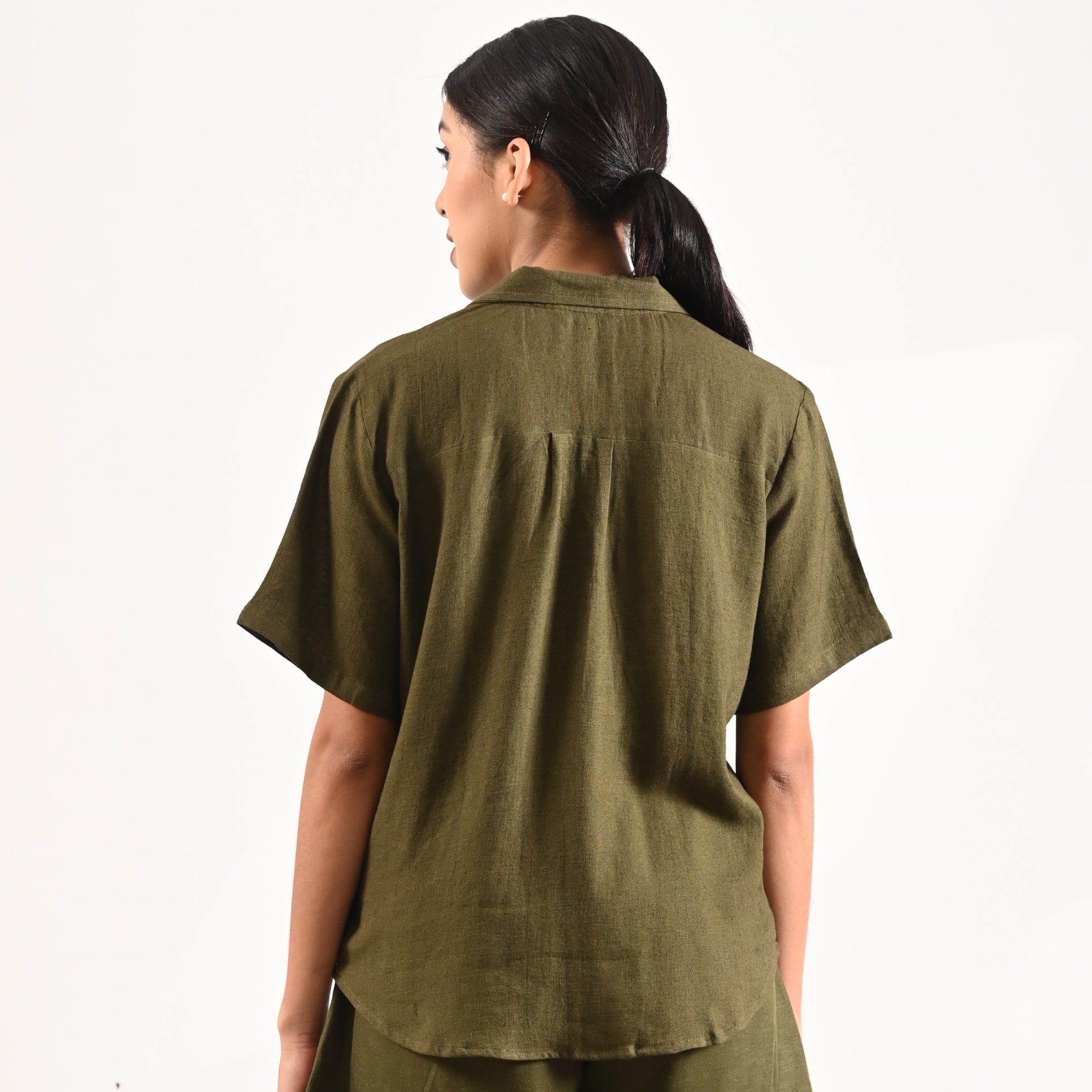 Cuban Co-ord Set Of 2 - Shirt & Shorts - Olive Green