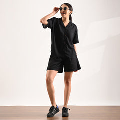 Cuban Co-ord Set Of 2 - Shirt & Shorts - Black