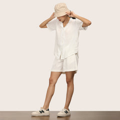 Cuban Co-ord Set Of 2 - Shirt & Shorts - Ecru