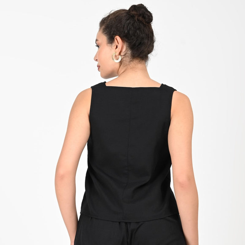 Ruth Co-ord Set - Square Neck Top & Pants - Black
