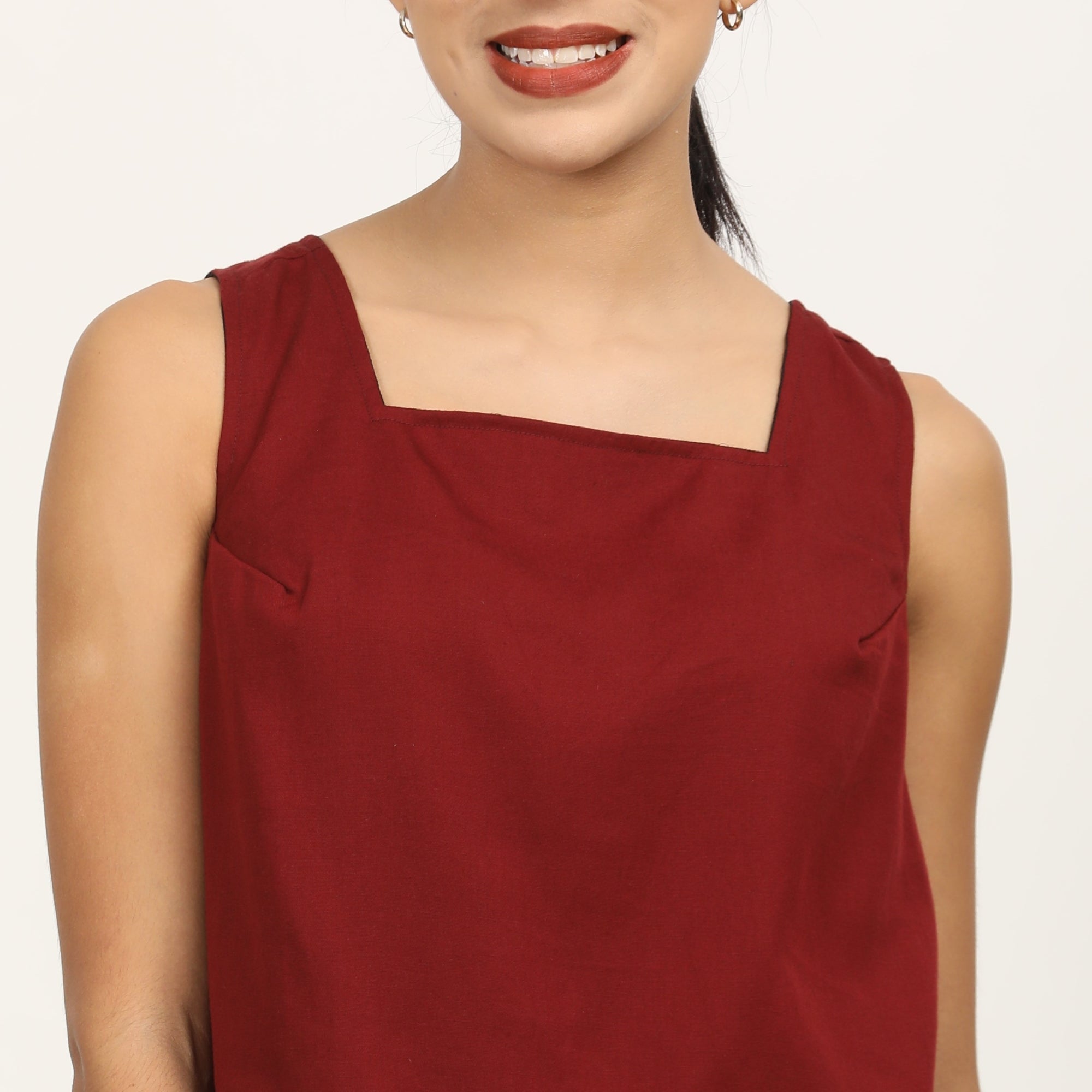 Ruth Square Neck Top - Maroon