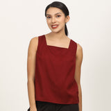 Ruth Co-Ord Set - Square Neck Top & Pants - Maroon & Coffee