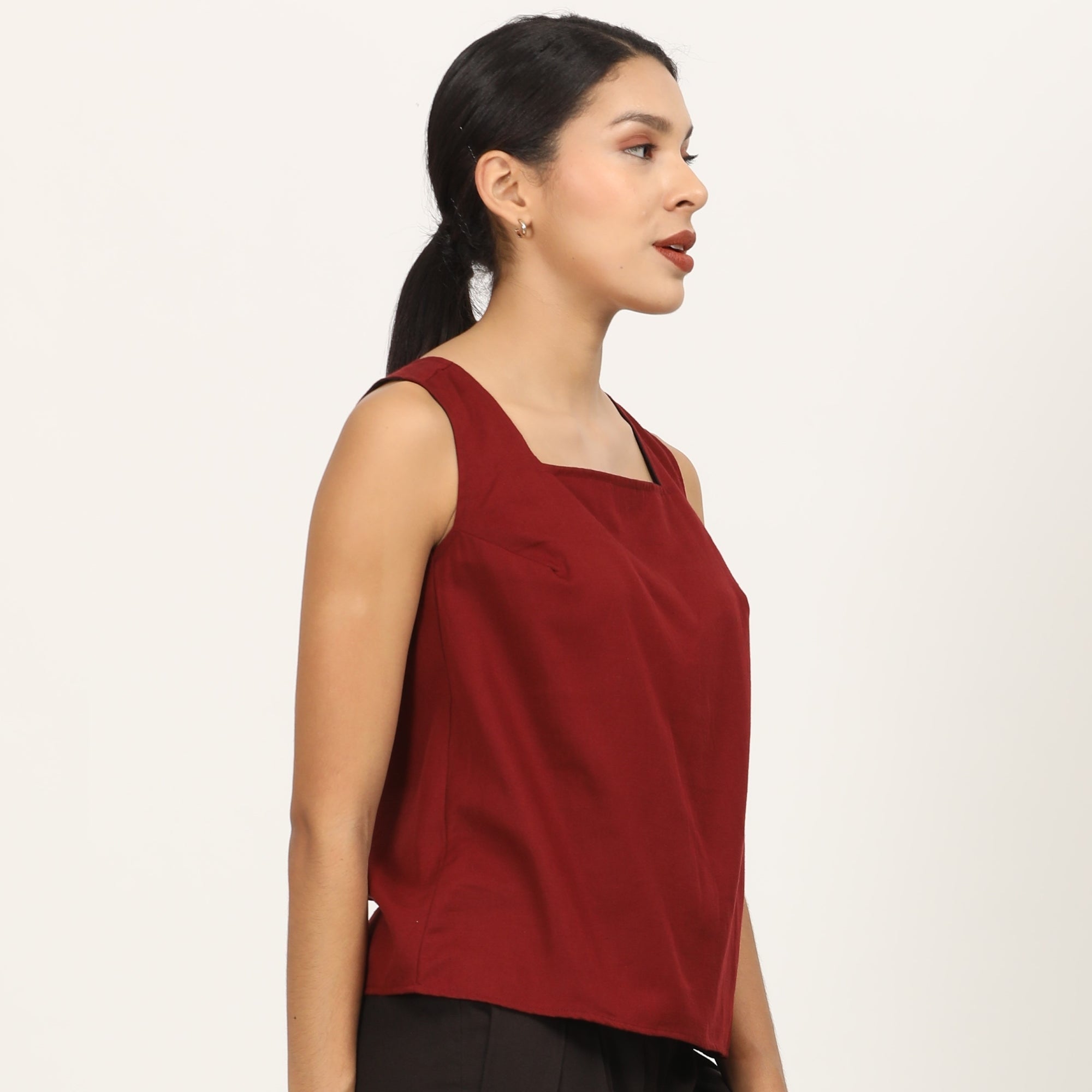 Ruth Square Neck Top - Maroon