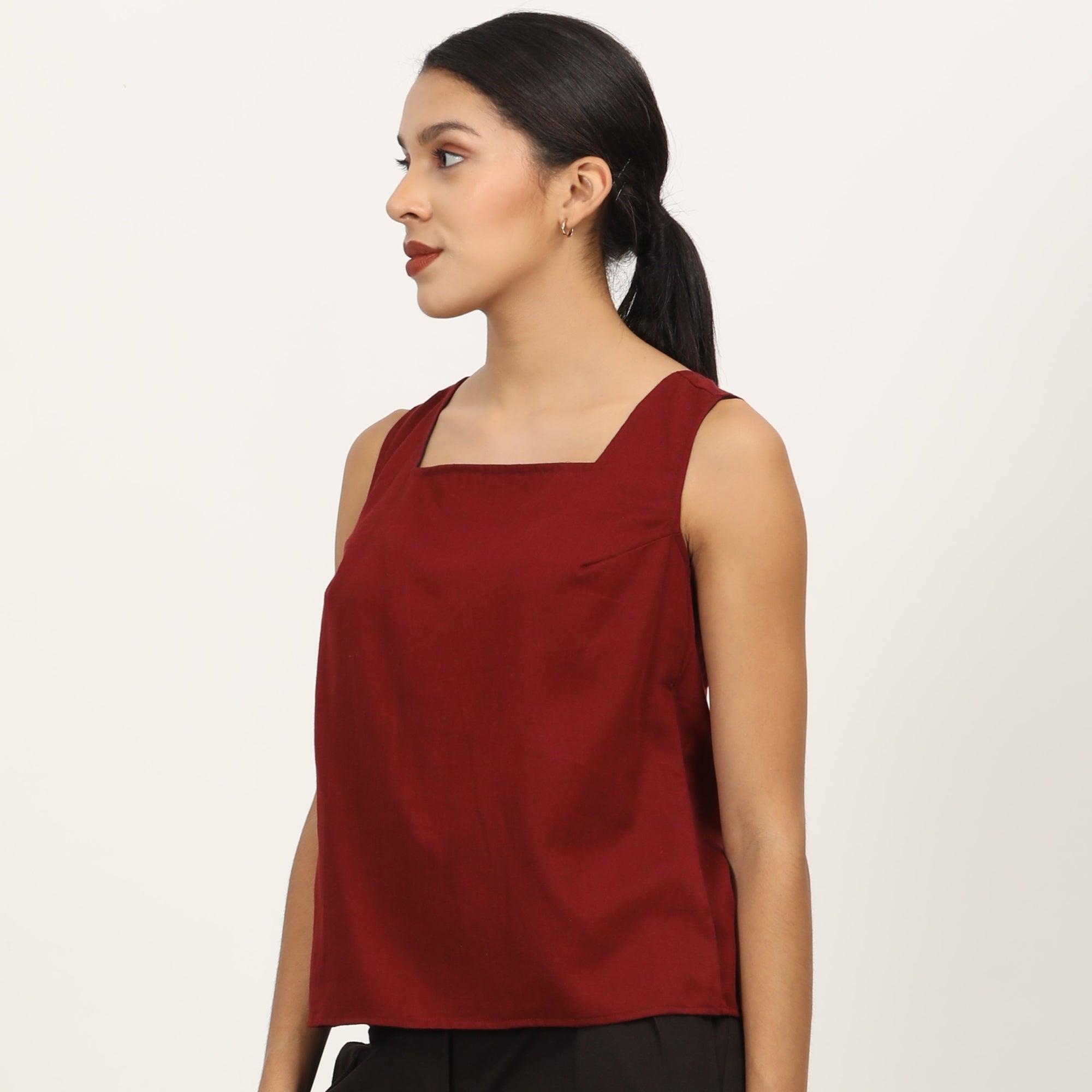 Ruth Square Neck Top - Maroon