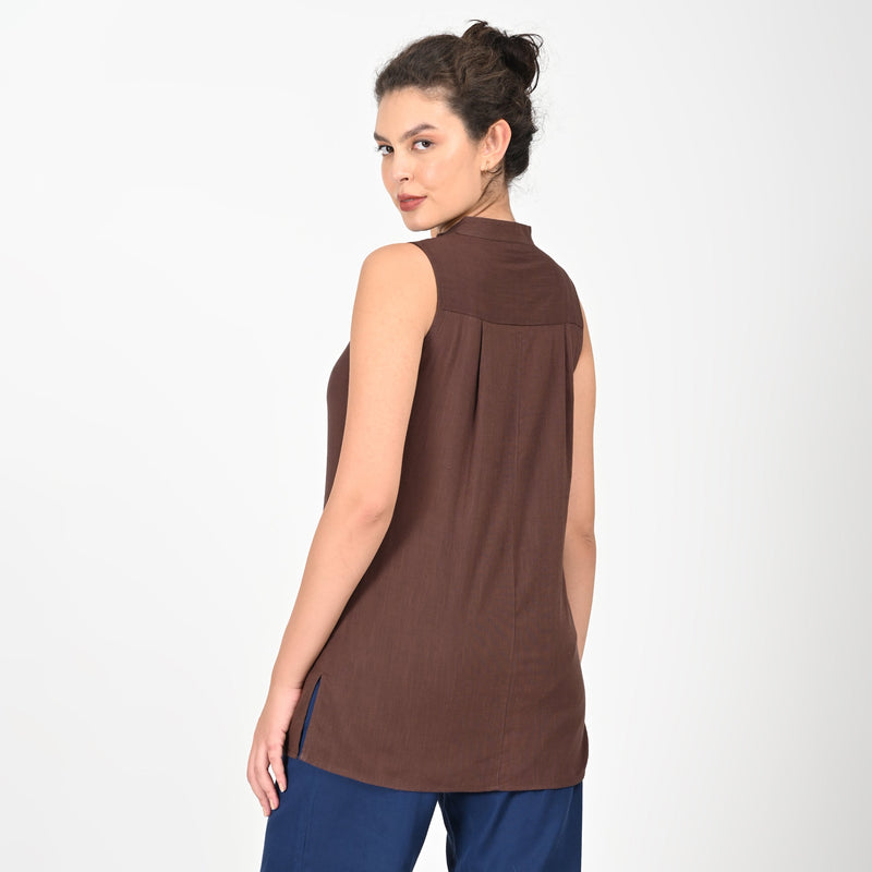 Darla Sleeveless Shirt - Coffee Brown