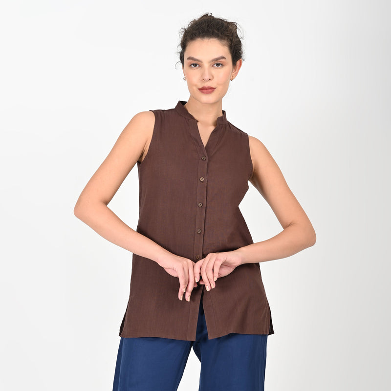 Darla Sleeveless Shirt - Coffee Brown