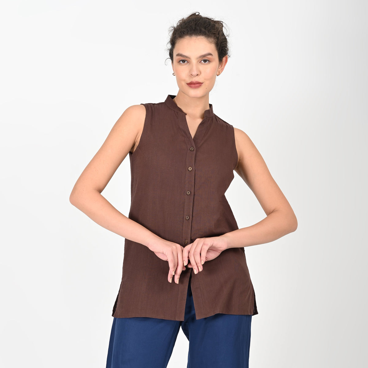 Darla Sleeveless Tunic - Coffee Brown