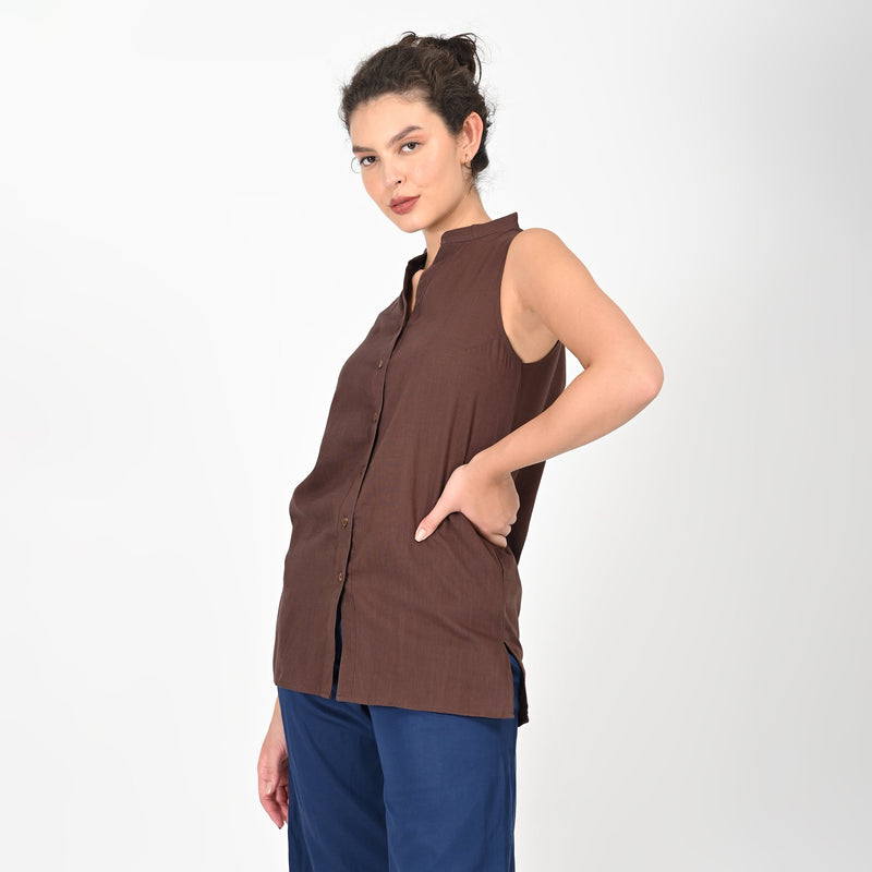 Darla Sleeveless Shirt - Coffee Brown
