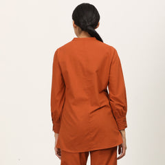 Penny Puff Sleeve Shirt With Split V Neck - Autumn Rust