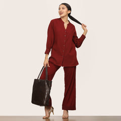 Penny Co-ord Set Of 2 - Shirt Tunic & Pants - Maroon