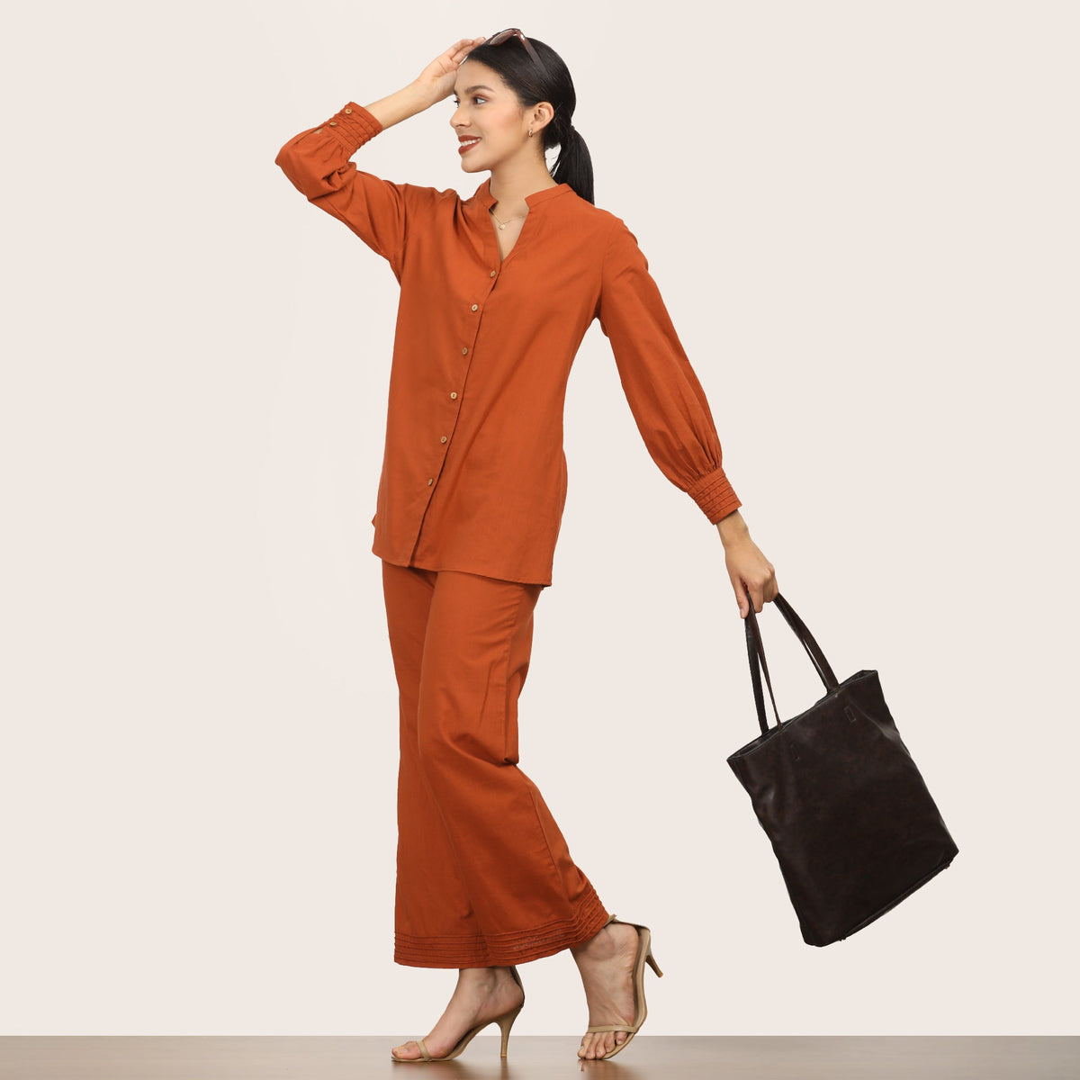 Penny Co-ord Set Of 2 - Shirt Tunic & Pants - Autumn Rust