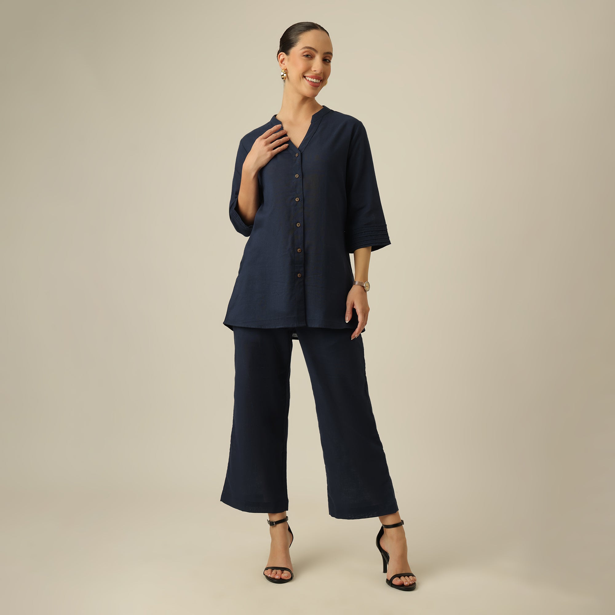 Penny Co-ord Set Of 2 - Shirt Tunic & Pants - Navy