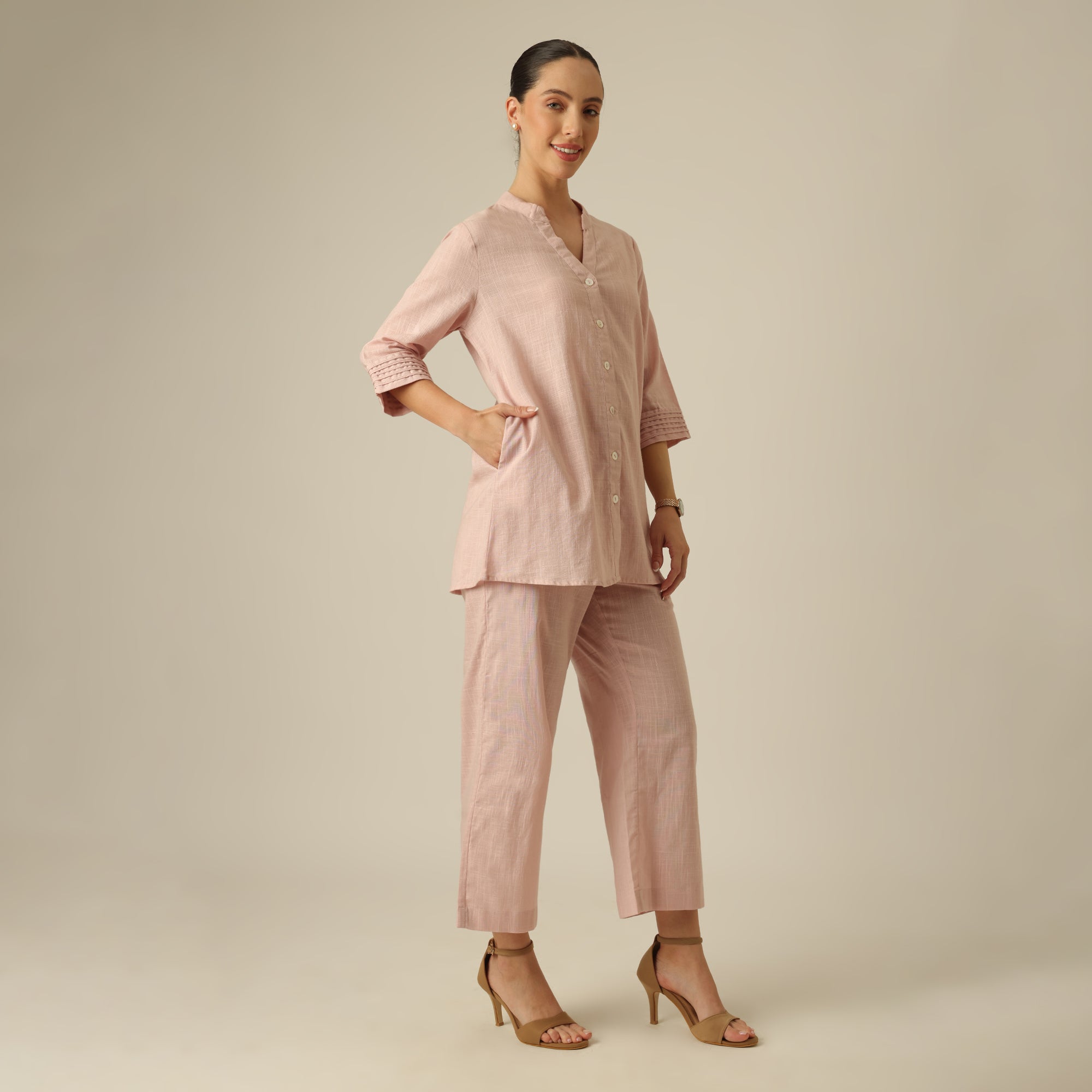 Penny Co-ord Set Of 2 - Shirt Tunic & Pants - Pink