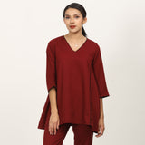 Dora Co-ord Set Of 2 - Tunic & Pants - Maroon