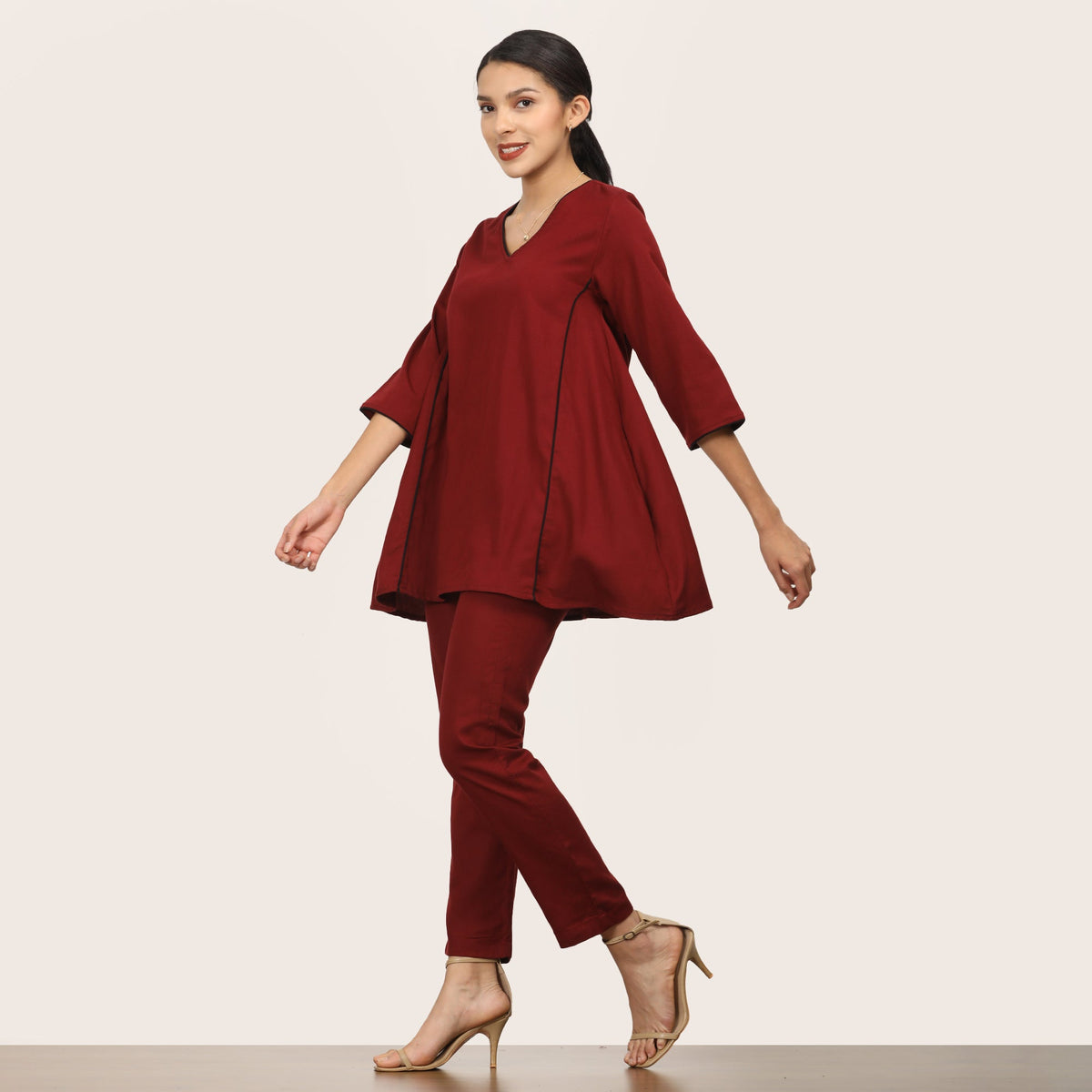 Dora Co-ord Set Of 2 - Tunic & Pants - Maroon