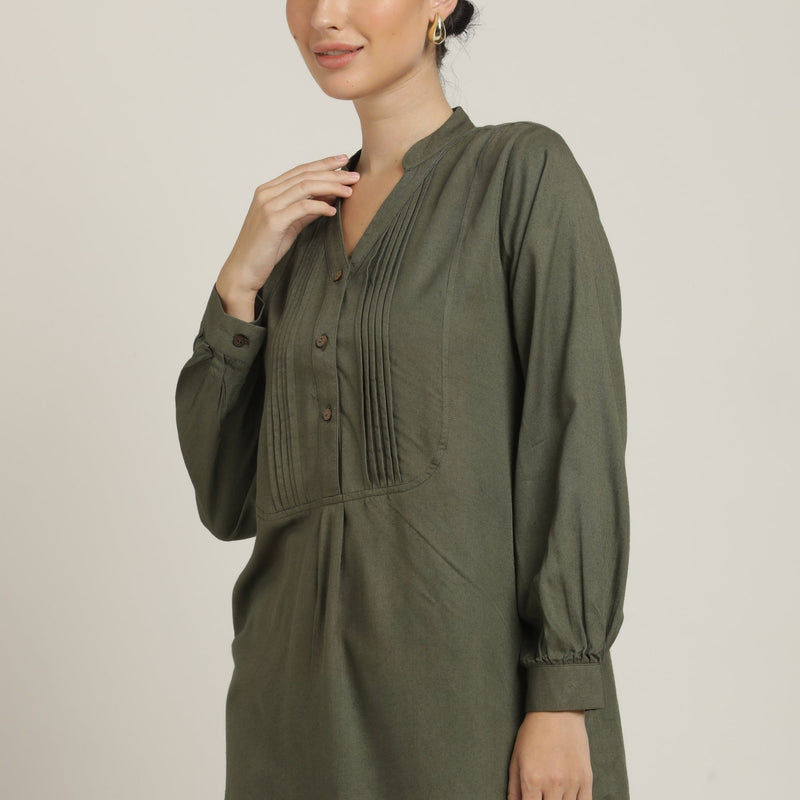 Rumi Pintuck Tunic - Olive Green