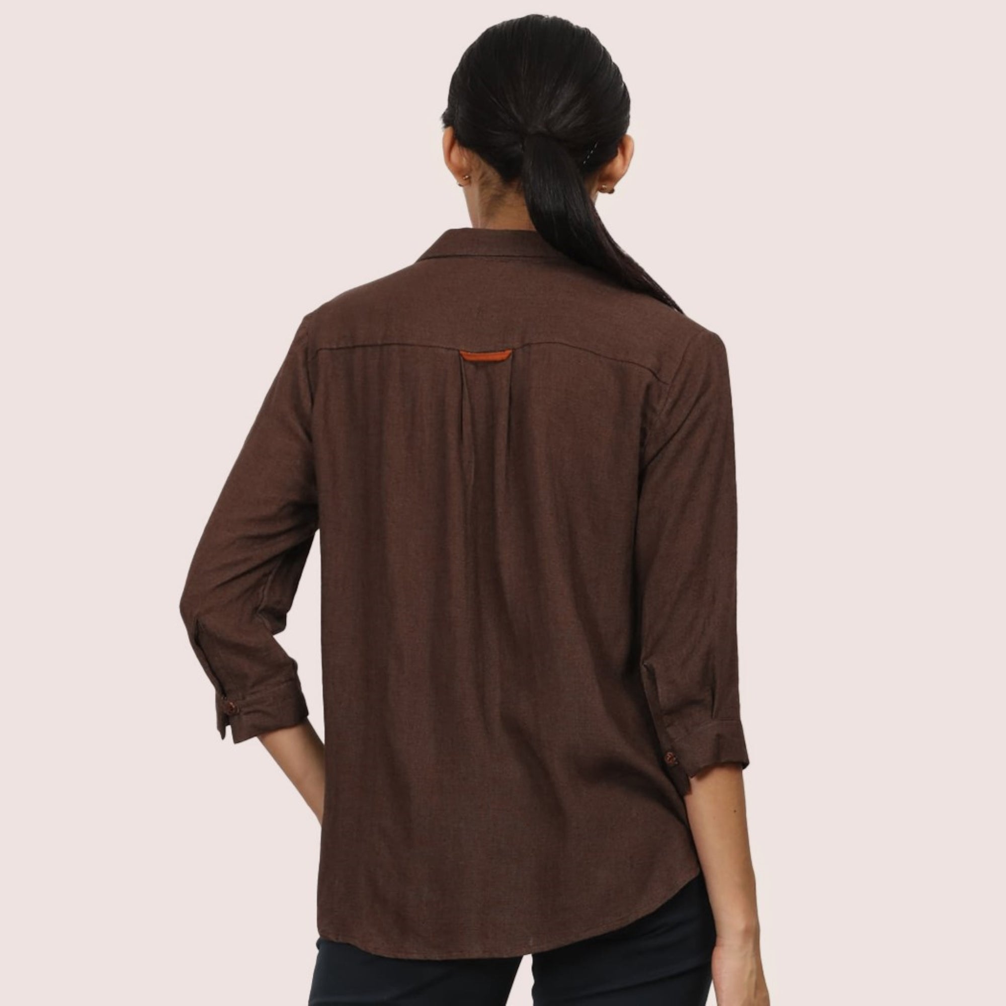 Franca Split V Neck Shirt - Coffee Brown