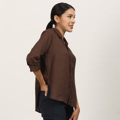 Franca Split V Neck Shirt - Coffee Brown