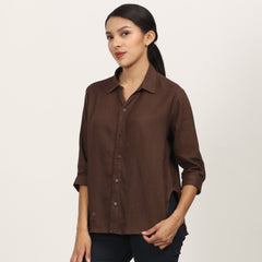 Franca Split V Neck Shirt - Coffee Brown