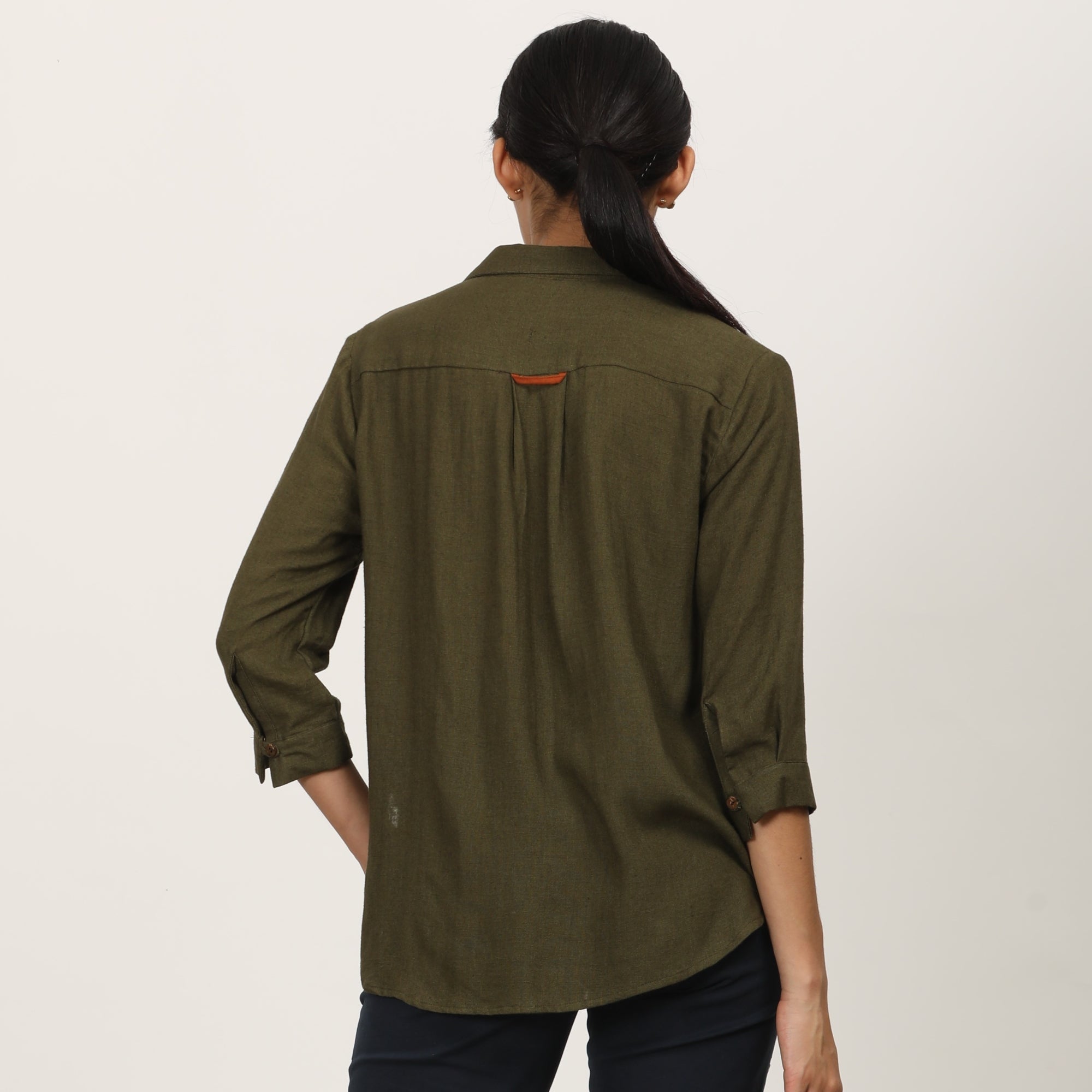 Franca Split V Neck Shirt - Olive Green