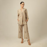 Sherry Co-Ord Set Of 2 - Tunic & Pants - Greige With Embroidery
