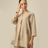 Sherry Co-Ord Set Of 2 - Tunic & Pants - Greige With Embroidery