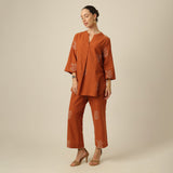 Sherry Co-Ord Set Of 2 - Tunic & Pants - Orange With Embroidery