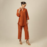 Sherry Co-Ord Set Of 2 - Tunic & Pants - Orange With Embroidery